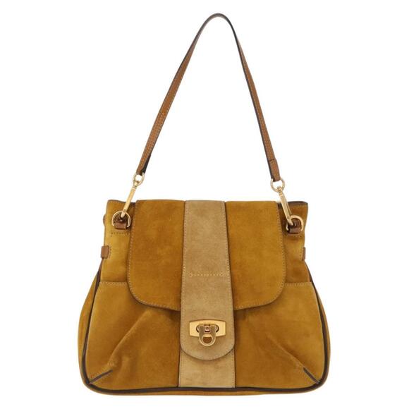 Chloe Lexa Hand Bag Suede Leather 2way Yellow Gold Auth...
